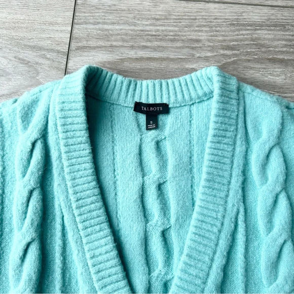 Talbots Light Blue Wool Blend Stretchy Cable Knit Cardigan - Picture 5 of 14